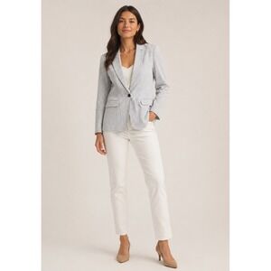 ALICE HOPE Nautical Blazer Jacket Womens Medium White Blue Stripe Pockets Lined